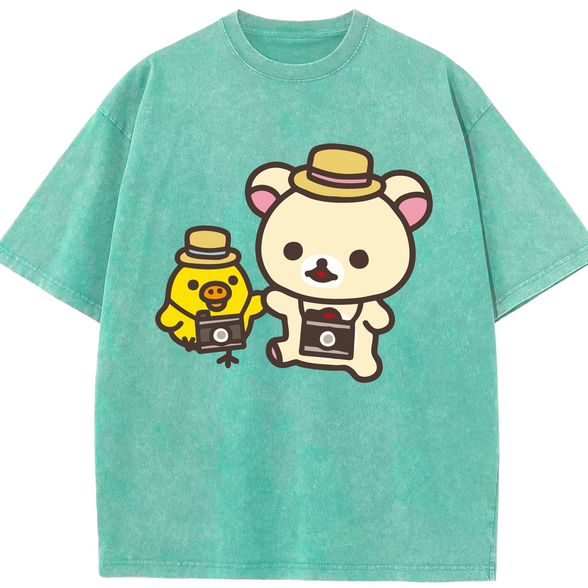 （画像用） リラックマ リラックマ キイロイトリ Rilakkuma Korilakkuma Kiiroitori 綿100% ヴィンテージ風 半袖Tシャツ（フロントプリント）